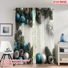 2pcs 2D Flat Printing Merry Christmas Curtains Christmas Pine Cones Baubles Digital Printed Polyester Drapes Family Party