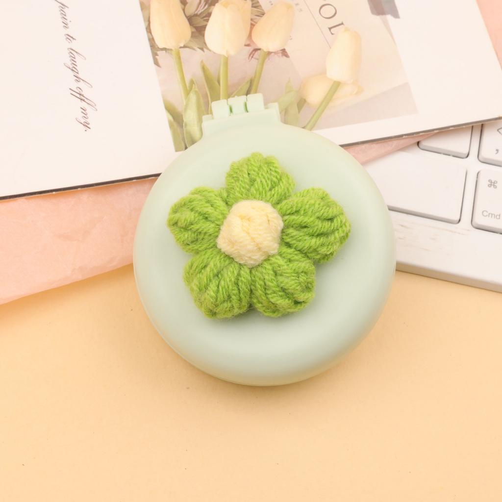Cute Cartoon Knitted Flower Air Cushion Comb Portable Folding Mirror Hair Brush for Women Girls Travel 1pcs