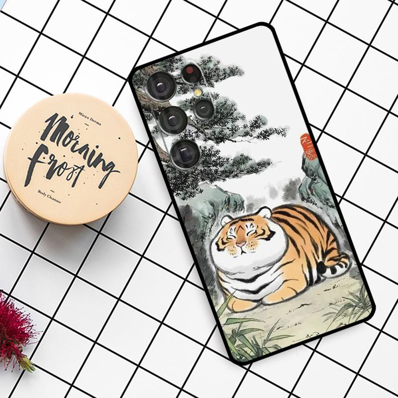 Cartoon Fat Tiger Case For Samsung Galaxy S25 Ultra S23 S22 S21 S20 S24 Ultra S9 S10 Plus S24 FE Phone Cover