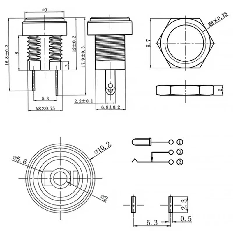 10/50PCS 2 Pin DC022B 5.5 X 2.1mm 3.5x1.3 Mm DC Power Jack Supply Socket DC Female Panel Mount Connector Plug Adapter 5.5*2.5MM