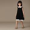 Hacikis Kids' Sleeveless Little Black Dress with Color-Block Lapel