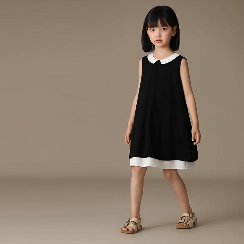 Hacikis Kids' Sleeveless Little Black Dress with Color-Block Lapel