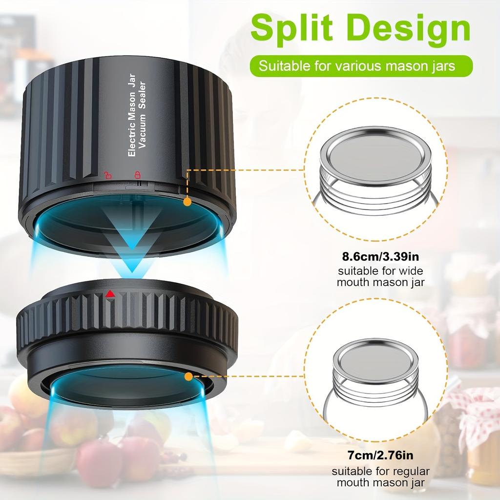 Přenosná elektrická vakuová sada na uzavírání zavařovacích sklenic - Ruční automatické uchovávání potravin s jasným displejem, dobíjecí lithiová baterie USB