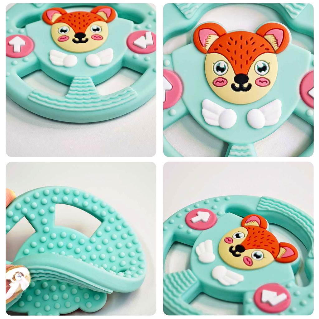 Baby Silicone Teether Photography Accessories Baby Teether Stick Bite Cute Cartoon Animal Steering Wheel Anti-Eating Handle