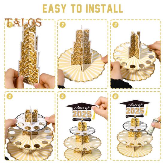 Promoce Dřevěný držák na peníze Věž Dvojité vrstvy Pokladní regál Třída 2025 Absolventi Peníze Dárek Grad Party Dekorace na plochu