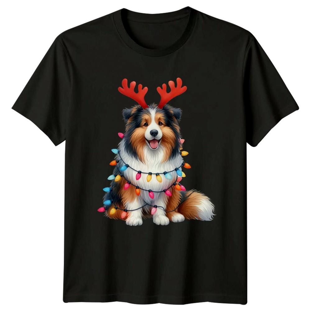 Christmas Dog Reindeer Lights Holidays Unisexs TShirt Unisexs Tee Graphic Unisex