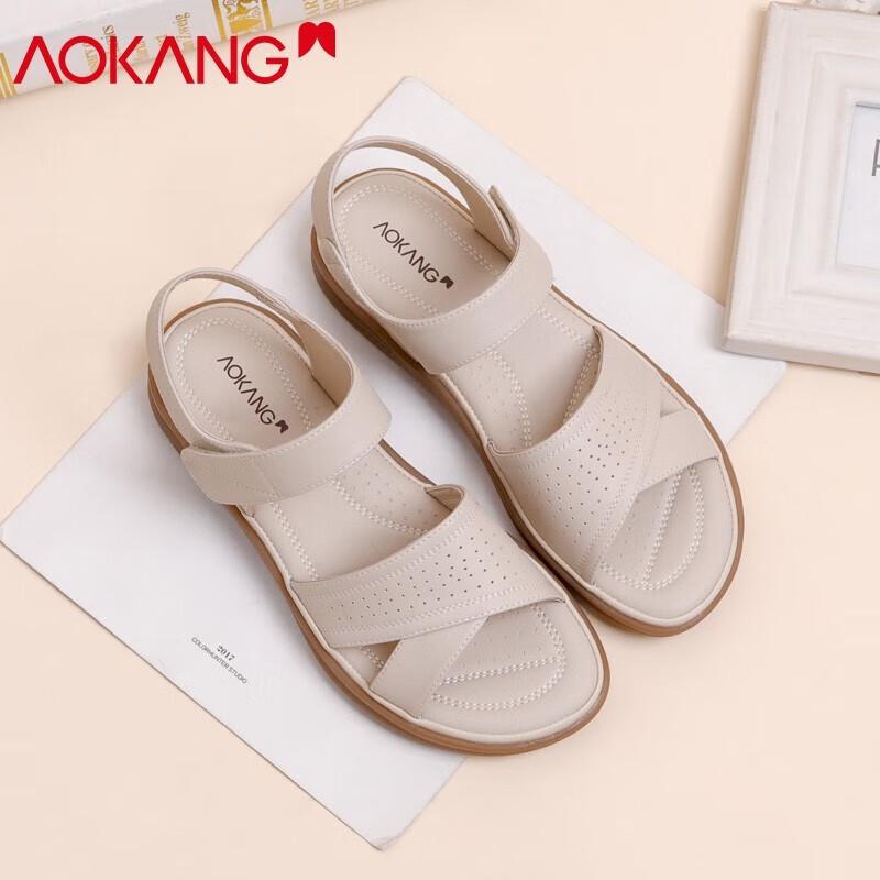 Aokang Women s 2025 Summer Flat Leather Sandals 36