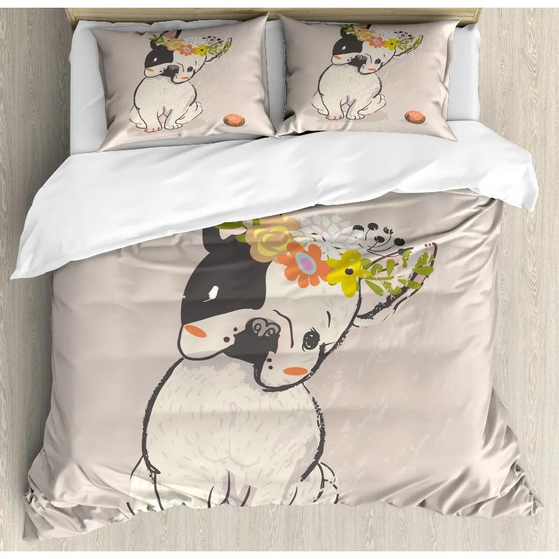French Bulldog Duvet Cover Set Cute Animal Modern Decorative 3 Piece Bedding Set With 2 Pillowcase Dog Pattern Comforter Covers