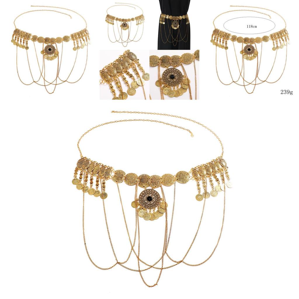 Retro Metal Waist Chain With Chain Link Tassels And Circular Elements Ideal For Formal Summer Wear For Women
