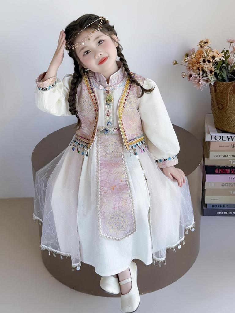 Girls' Spring & Autumn 2025 Ethnic Style Princess Dress
