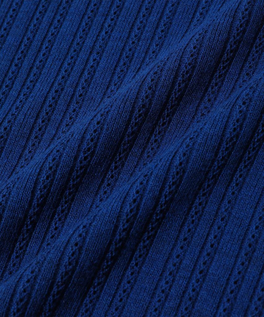 BEENTRILL Short Sleeve Cable Collar Comfort Fit Knit (Dark Blue)