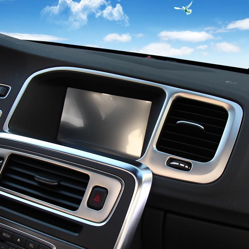 Console navigation frame decoration cover trim Stainless steel strip interior molding sequ 3D sticker for Volvo S60 V60