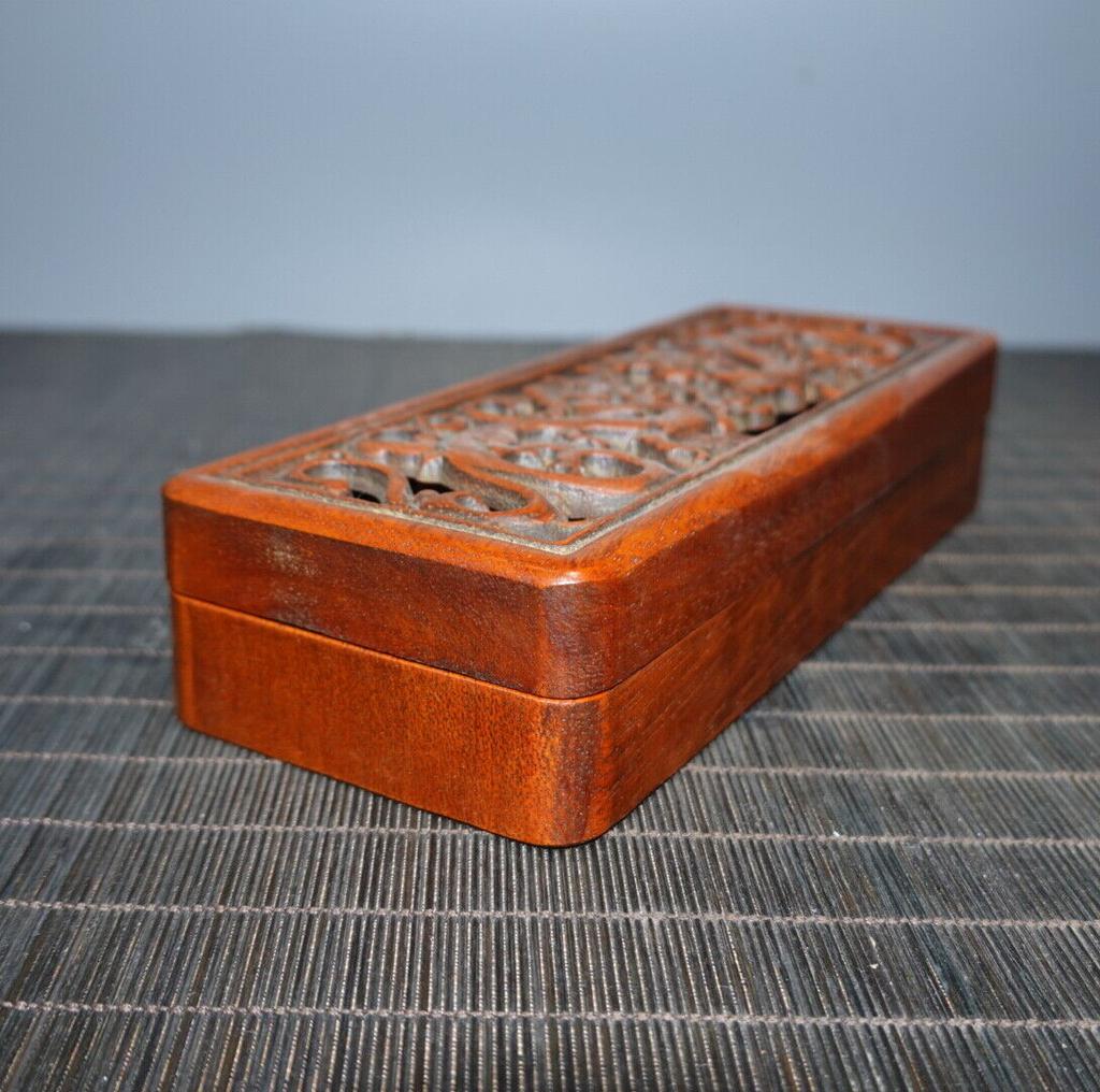Chinese Antique Vintage Rosewood Jewelry Box Carved Dragon Loong Statue Box Art