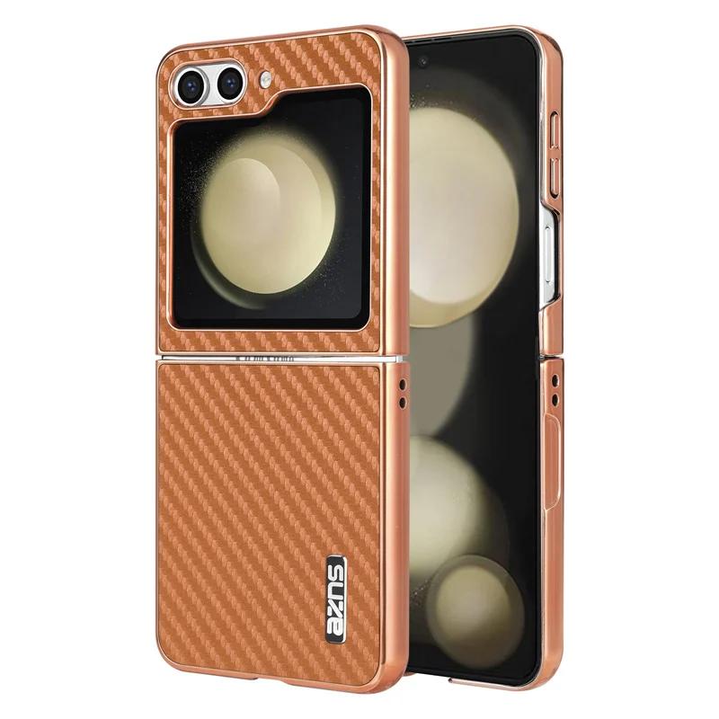 

Z Flip7 FE Carbon Fiber Pattern Phone Case for Samsung Galaxy Z Flip 7 6 5 4 3 5G Electroplated Frame Back Cover Coque Etui Galaxy Z Flip4 коричневий