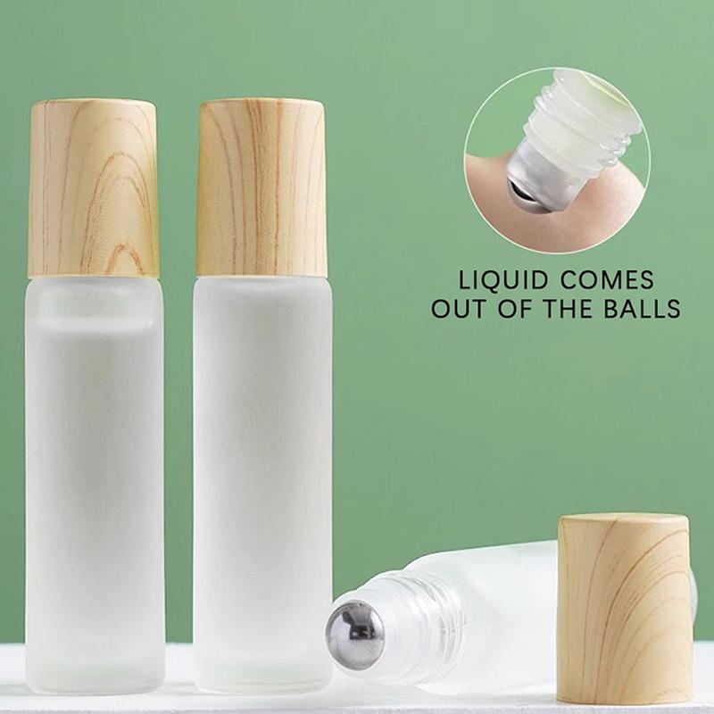5Ml10Ml Frosted Glass Roller Bottle Wood Grain Plastic Cap For Essential Oils Roll-On Bottle With Stainless Steel Roller Ball