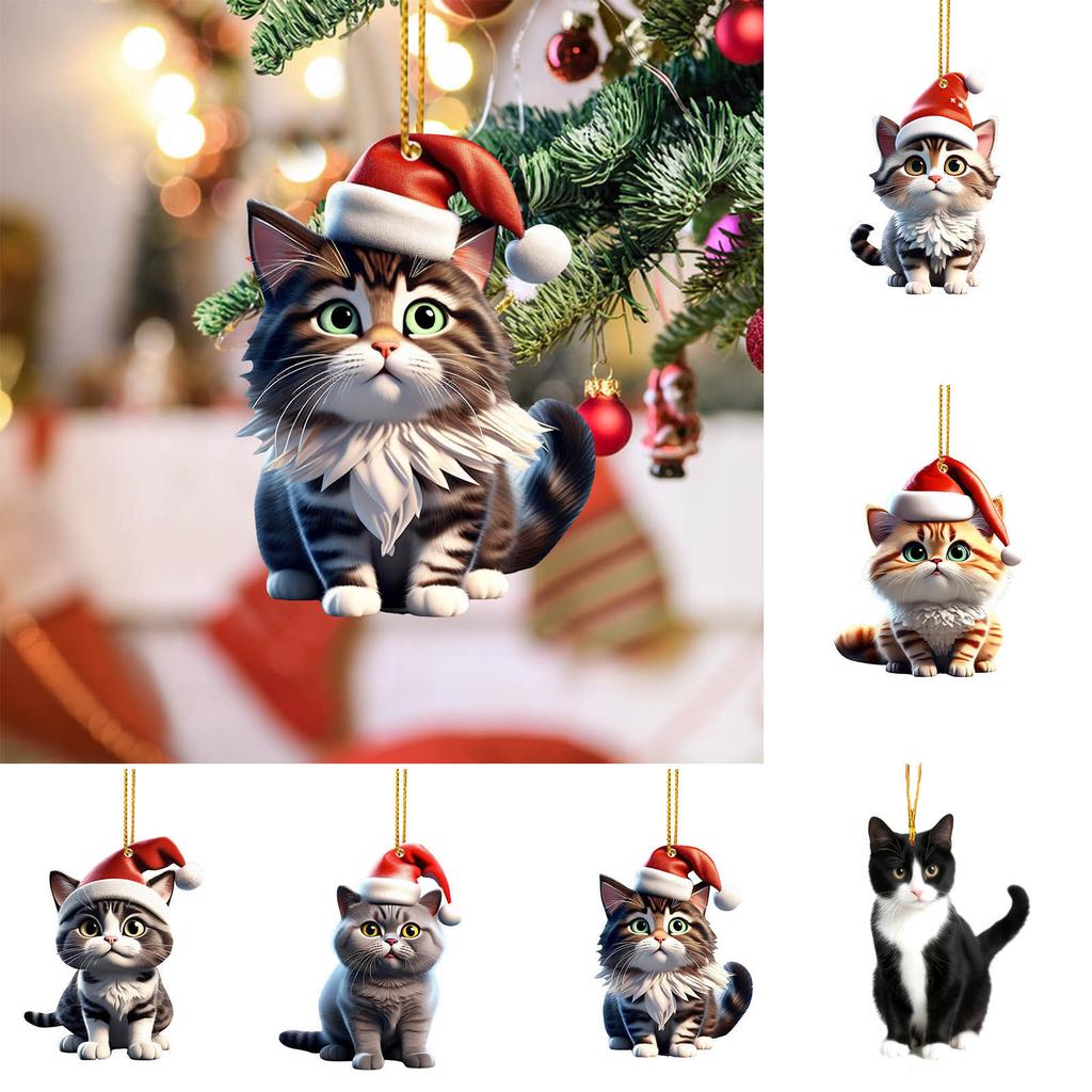 2026 Christmas Ball Cat Ornament 2D Acrylic Funny Cat Ornaments Christmas Tree Cat Hanging Decorations Home Party Xmas Decor