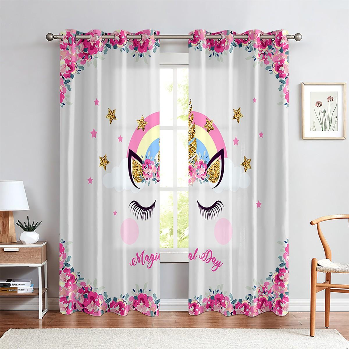 

Kids Girls Bedroom Window Living Room Outer Space Kitchen Blinds Window cortinas Free Shipping for 2 panels Rainbow Unicorn Pink Draperies ideal 100W130H(CM)&Rod Pocket