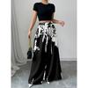 2026 Spring/Summer Women's Fashion Black and White Printed Slimming Casual Wide-Leg Pants