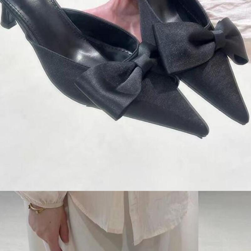 Spring Brand Designer Sexy Butterfly-knot Women Slipper Pointed Toe Slip on Ladies Shoes Elegant Thin Heel Mules Dress Sandals