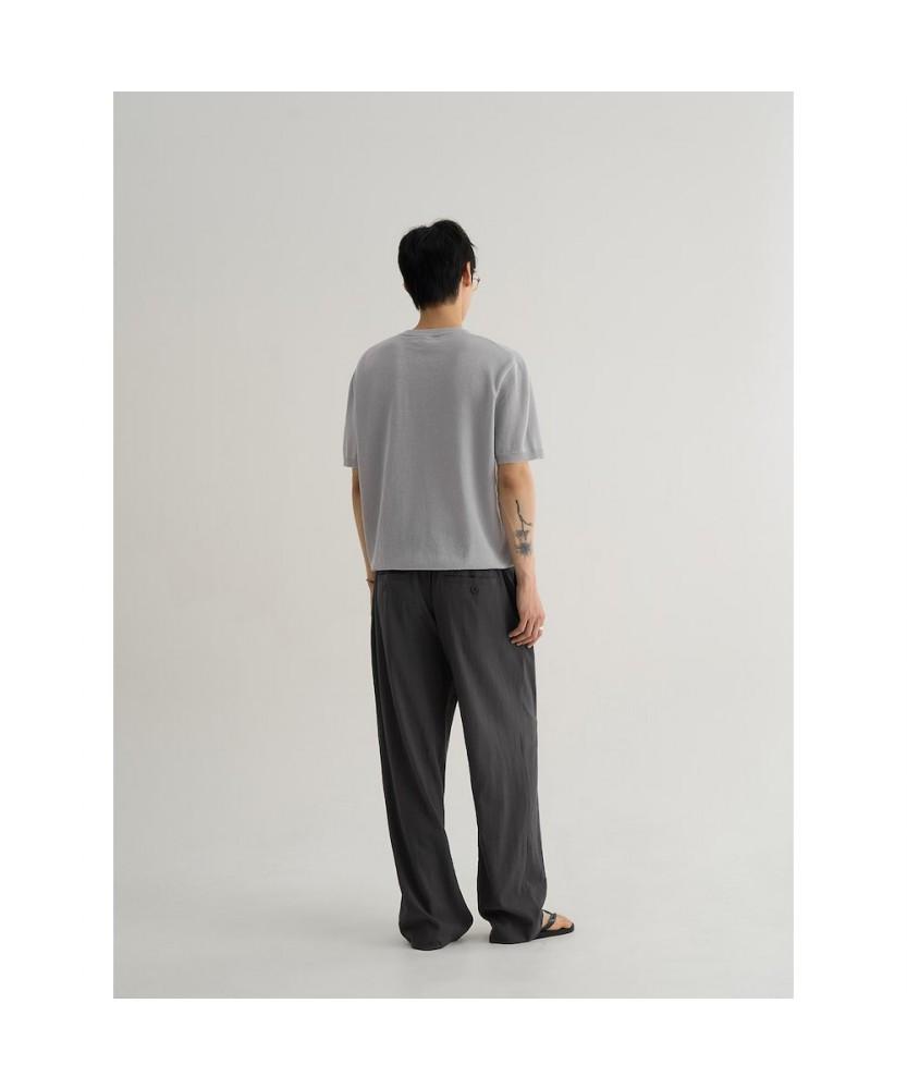 8SECONDS Simple Henley Neck Short Sleeve Knit Light Gray