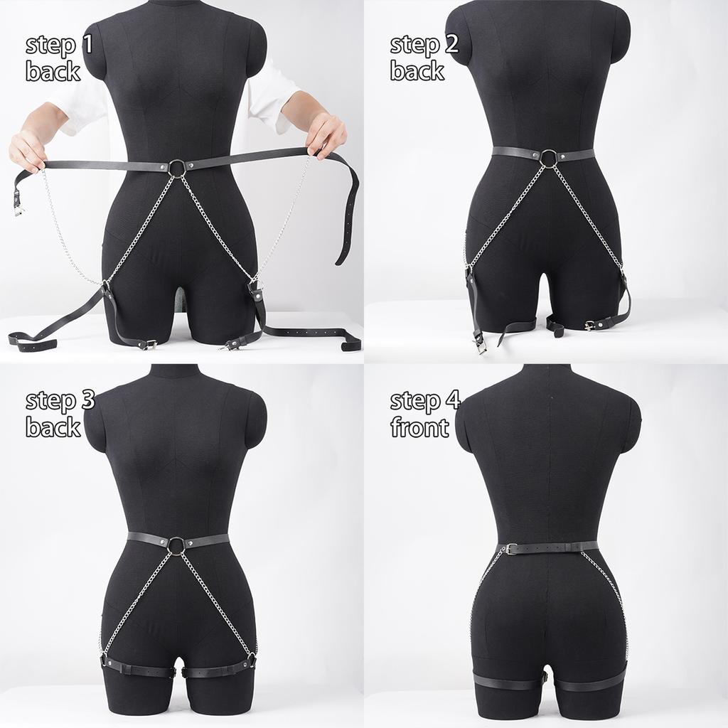Women Sexy Chain Hip Leg Bandage Harness Nightclub Belt Garter Pu Leather Straps