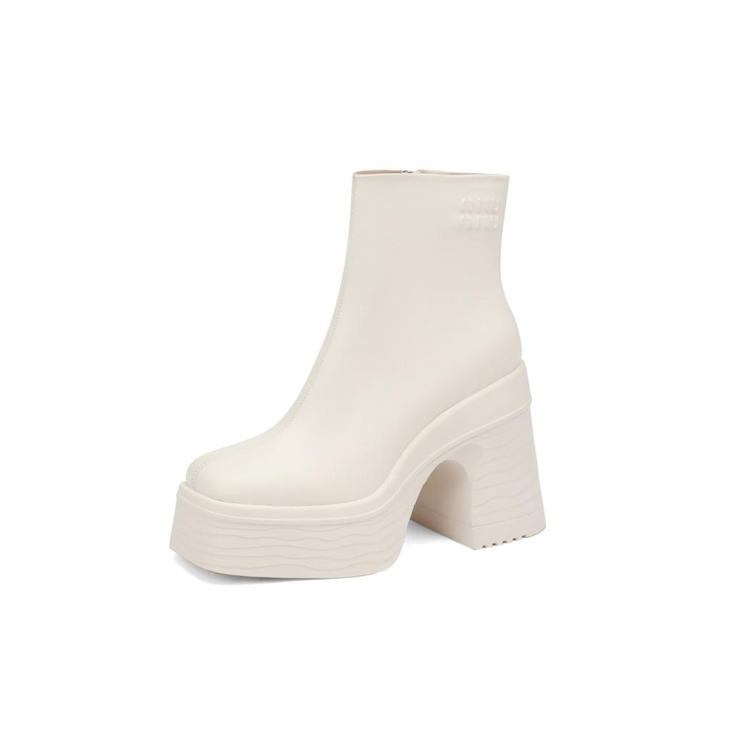 High-heeled thick-soled leather Martin boots 2025 new British style simple and versatile square head waterproof table thick-heeled short boots women