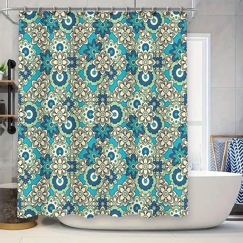 

Vintage Blue White Floral Printed Shower Curtain For Bathroom Decor Extra Long Waterproof Fabric Bath Mat Shower Door Cover With W60H190(CM)-1 Pcs