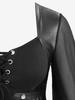 Rosegal Plus Size Lace-up PU Leather Patchwork Lace Trim Asymmetrical Flare Sleeve Top