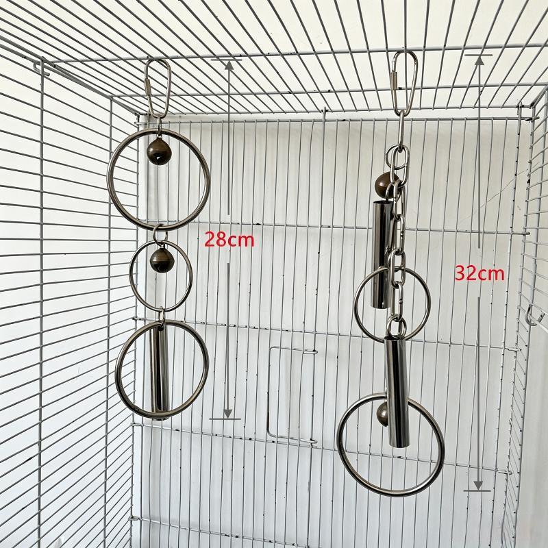 Stainless Steel Parrot Chew Toy Ring Bell Hanging Toy Bird Beak Grinding Toy For Macaw Cockatoo African Grey Cage Accessories