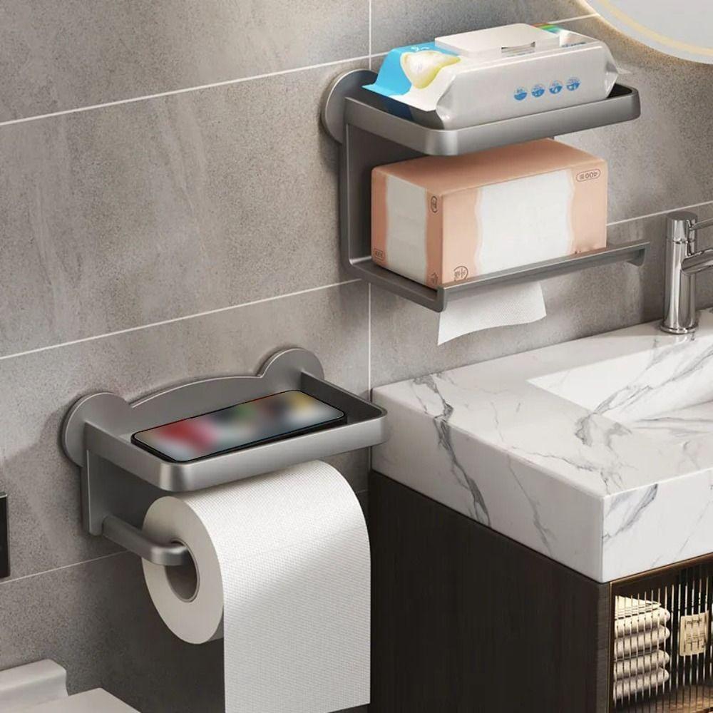 No Punching Toliet Roll Holder Wall Mounted Tissue Box Useful Mobile Phone Rack Home