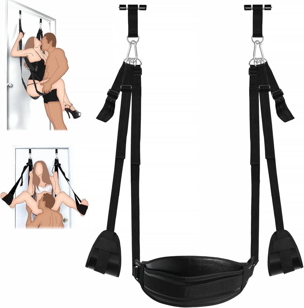 Door Sex Swing with Seat, Bondage Slave Leather Soft Plush Sex Slings with Adjustable Straps