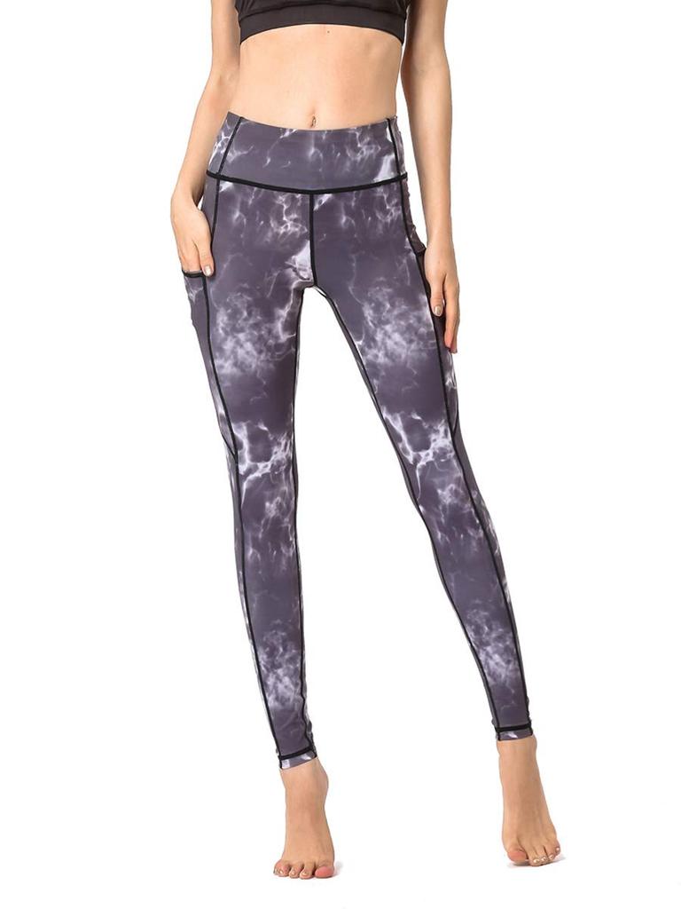 Ashley Floral Yoga Leggings with Side Cropped Fitness Print Women's Pockets, Moisture-Wicking, Quick-Drying, Stretch, Length, (03#) YG236,XL