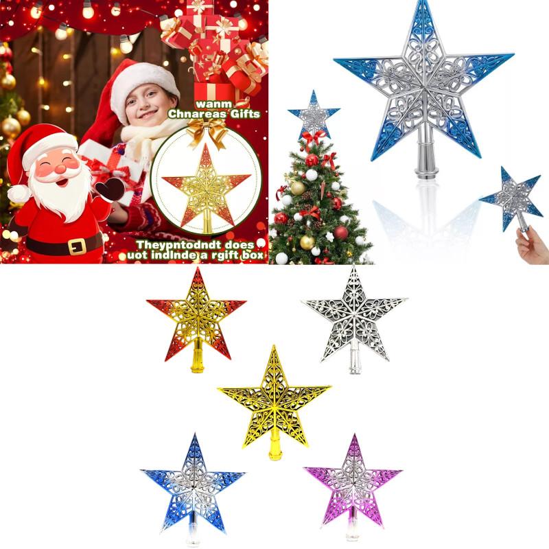 Christmas Topper Tree Hollowed Out Star Ornaments Party Home Decoration Gift