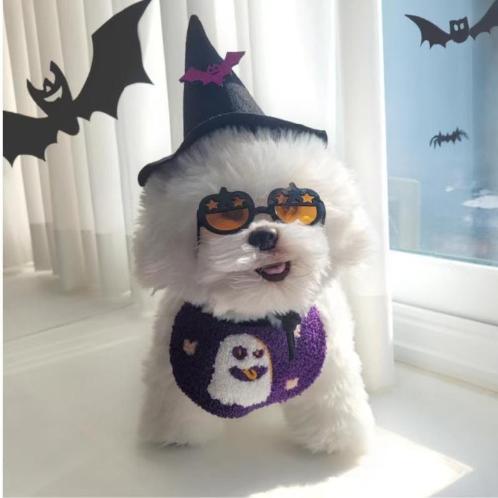 Haustier Speicheltuch Halloween Geist elastische Schnürdekoration Hund Katze Kürbis Geist Stickereizubehör