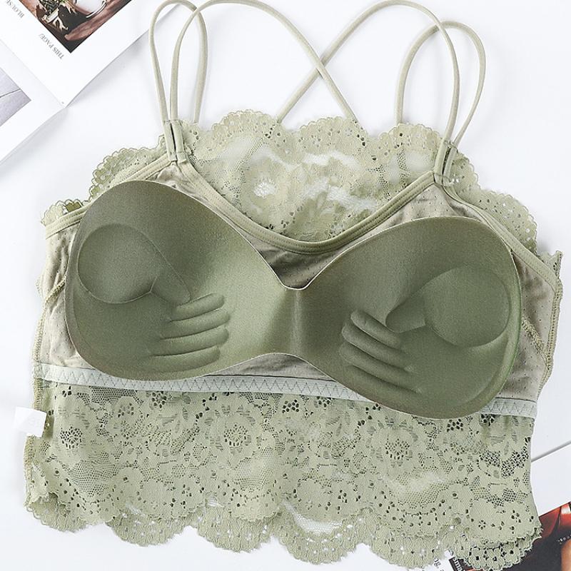 Sexy Floral Lace Camisole with Padded Bra for Women Thin Backless Tube-top No Underwire Bra