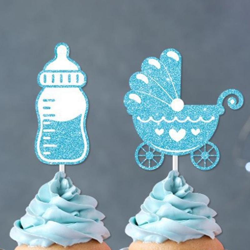 12Pcs Pink And Blue Glitter Boy Or Girl Cupcakes Gender Revealing Party Cake Decorations Baby Party And Birthday Party Supplies