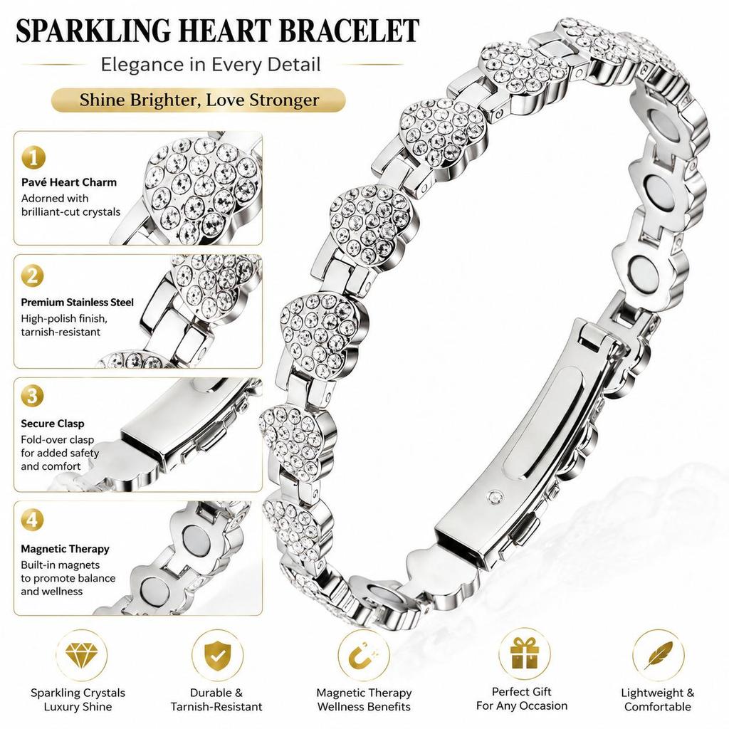 Gelukshart Strass Magnetische Armband - Damesmode, Lichte Luxe, Antistatisch Ontwerp