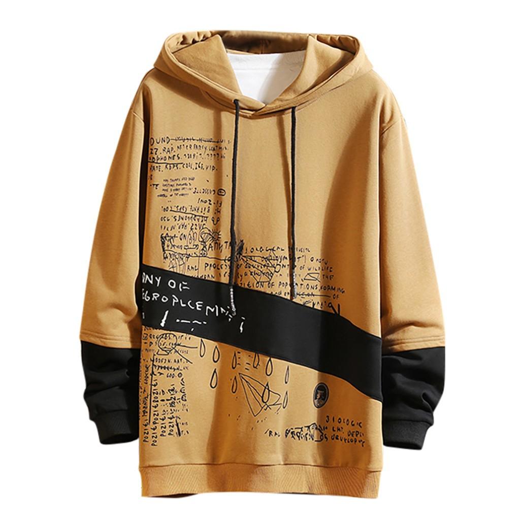 Men's  Casual Fashion Patchwork Hoodie Long Sleeves Sweatershirt Tops