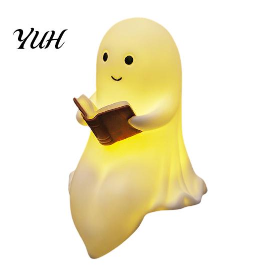 Halloween Raumdekorationen Geisterlampe, Niedlicher Mittelfinger Geist/Lesendes Buch Nachtlicht, Lustige Platzsparende Wandlampe Gruselige Figur für Tischplatte,