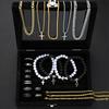 21 Pcs Cross Jewelry Set For Men Stainless Steel Volcanic Stone Beaded Bracelets Cuban Link Chain Necklaces Rings Multipack Gift