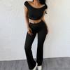 Women's 2 Piece Lounge Outfits Short Sleeve Crop Top High Waisted Flared