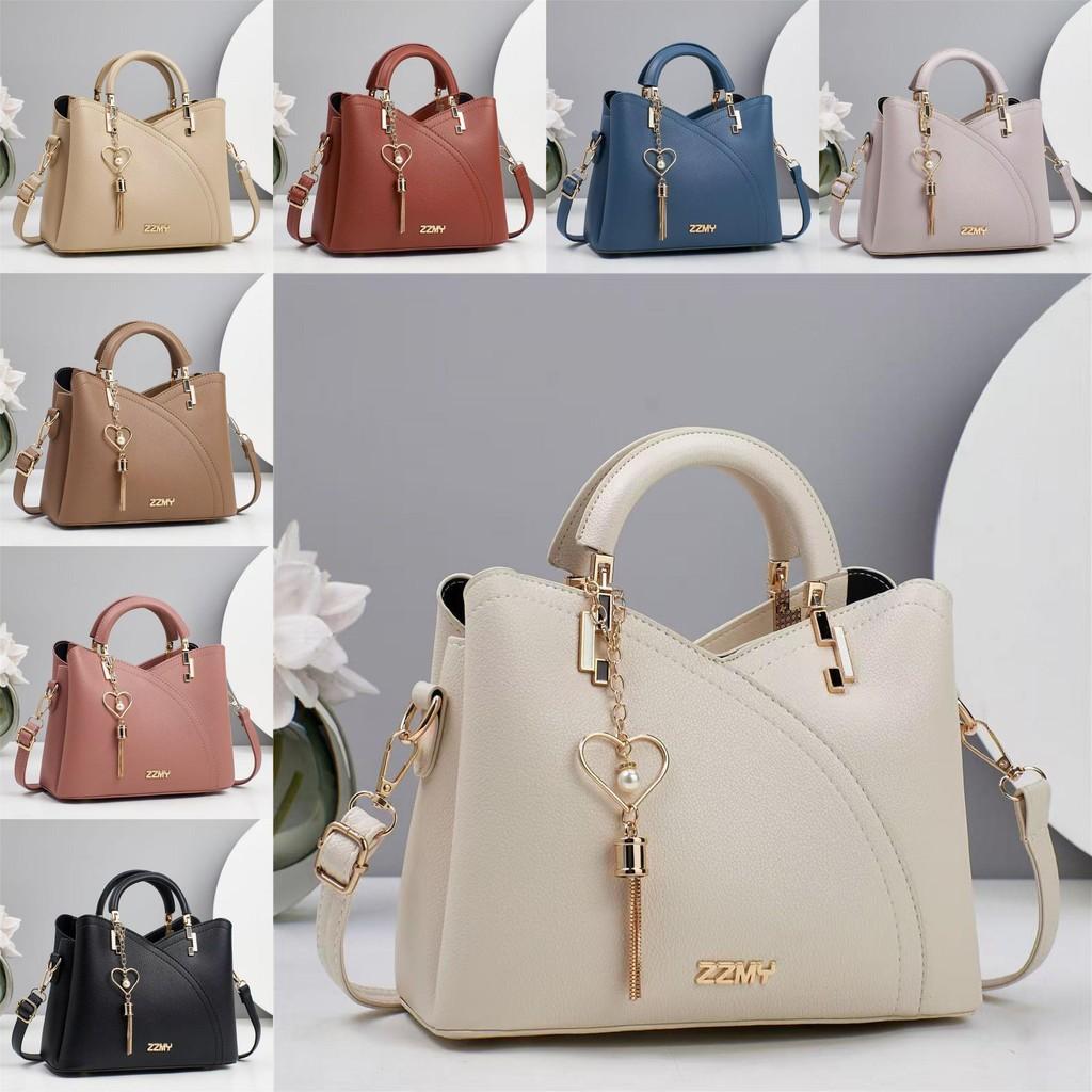 Single Solid Color Shoulder Crossbody Bag With Heart Shape Pendant Handbag Gift