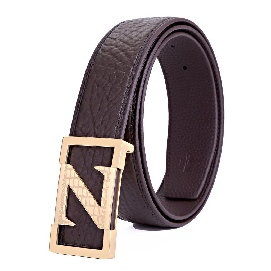 Men's Z Letter Business Casual Buffalo Leather Belt with Stainless Steel Buckle