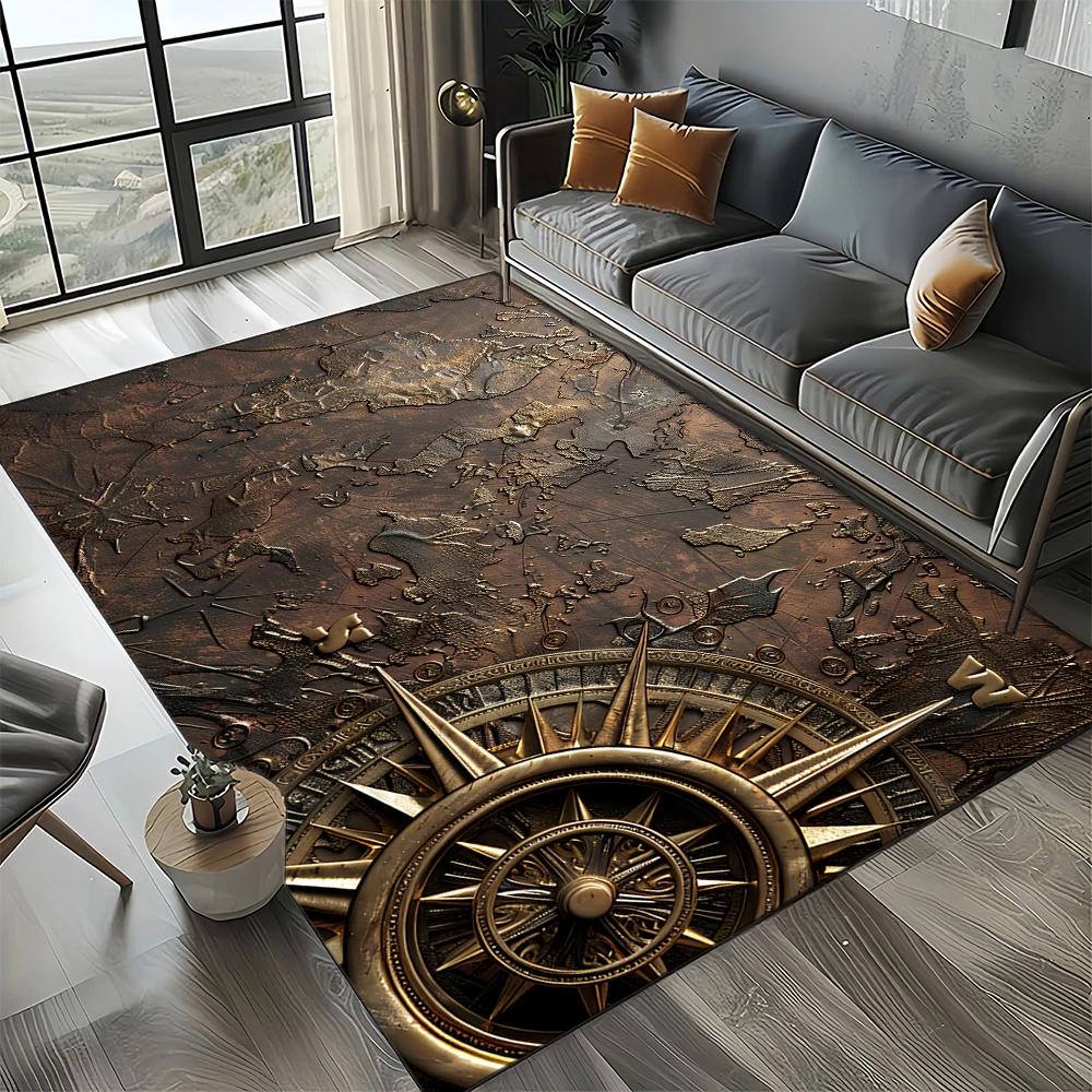 Retro Marine Nautical Chart Compass Carpet Rug for Home Living Room Bedroom Sofa Doormat Decor, Floor Mat