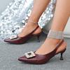 2025 Ladies Shoes Slingbacks Women's High Heels Plus Size Dress Pumps Women Square Button Pointed Toe Thin Heels Slip On Sandals