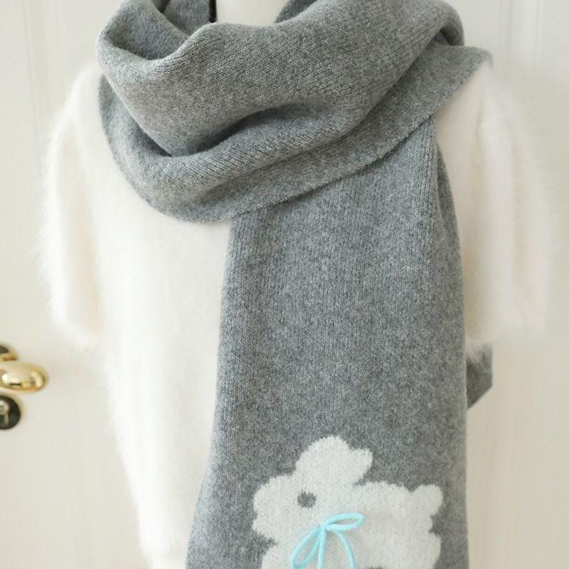 

New Winter Warm Scarf for Women Rabbit Dog Cartoon Handmade Bow Winter Knitted Wool Imitation Cashmere