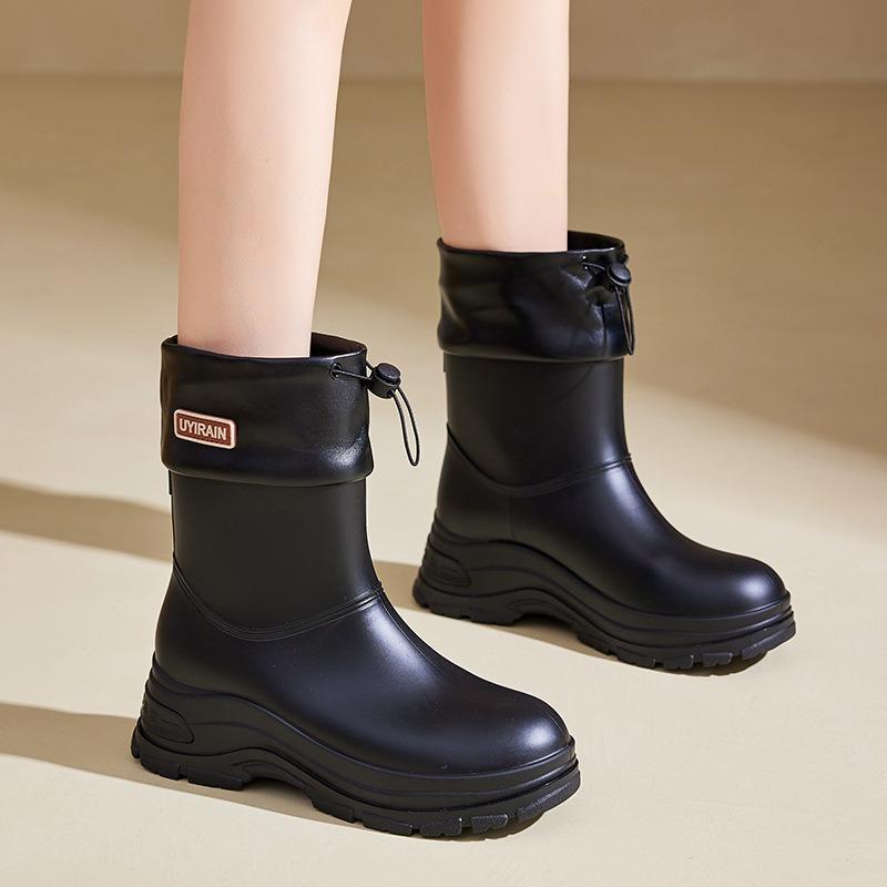 New retro medium tube rain shoes women's waterproof and non-slip water boots, rubber shoes, thick-soled bundle rain boots and velvet water shoes