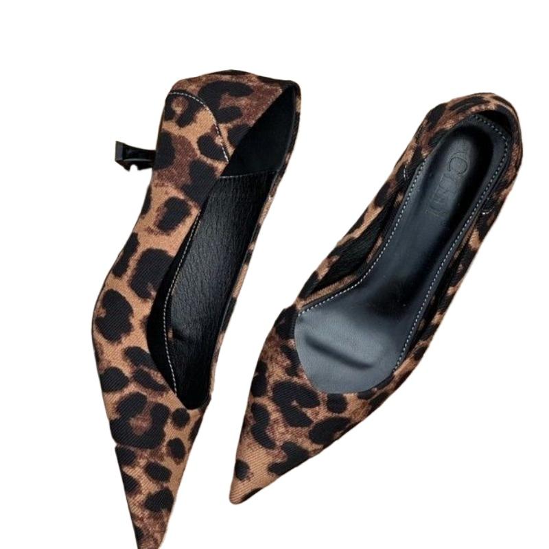 Fashion 2025 High Quality Women's Shoes Shallow Women's High Heels Fashion Leopard Print Office and Career Sexy Pointed Toe Heels Women