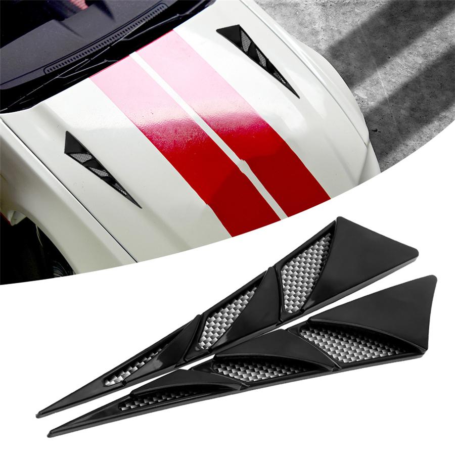 New 2Pcs Simulation Car Hood Decor Vent Both Side Air Flow Sticker Black Universal