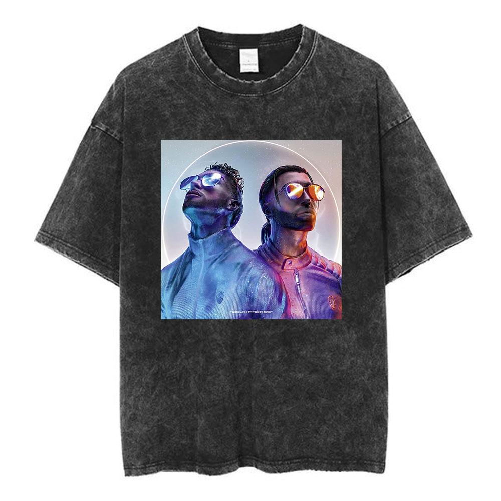 Le Monde Chico Vintage Gewaschenes T-Shirt Qlf PNL Französischer Rap Hip Hop T-Shirts Herren/Damen Baumwolle Lässig Übergroße T-Shirts Streetwear